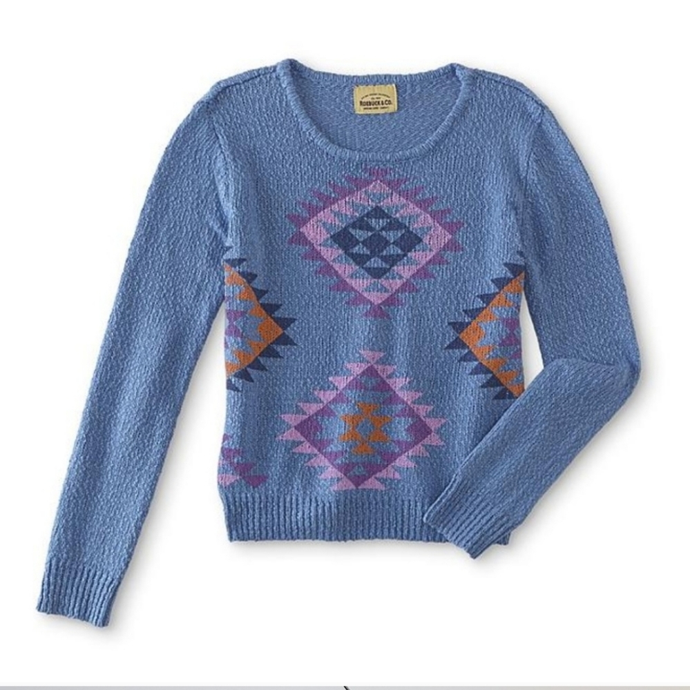 Roebuck & Co Blue Tribal Aztek Sweater Girl XL